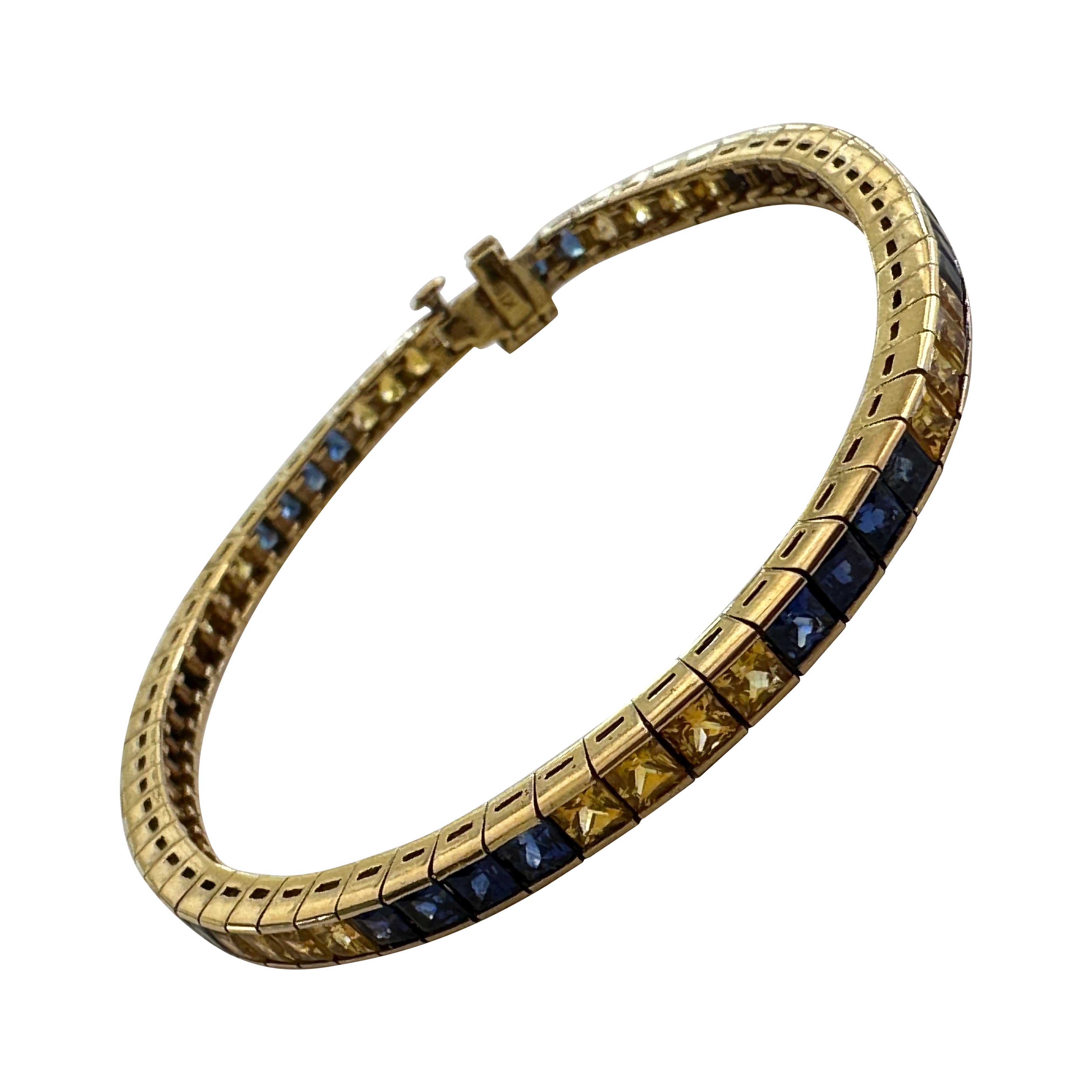 Estate Natural Blue and Yellow Sapphire Link Bracelet For Sale
