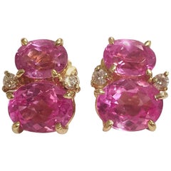 Mini  GUM DROP Earrings with Two Toned Pink Topaz and Diamonds