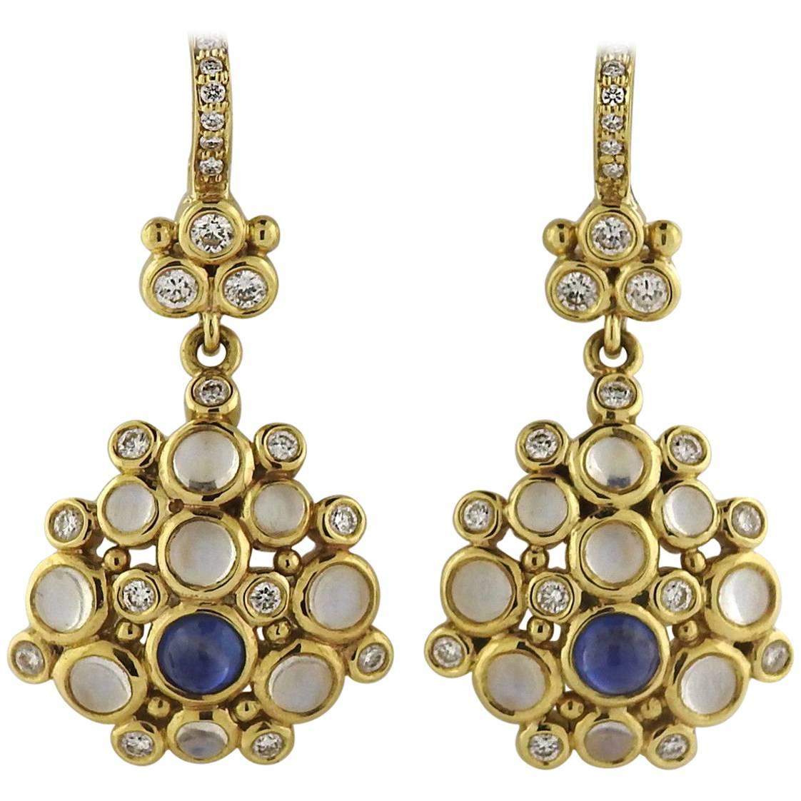 Temple St. Clair Moonstone Sapphire Diamond Gold Drop Earrings