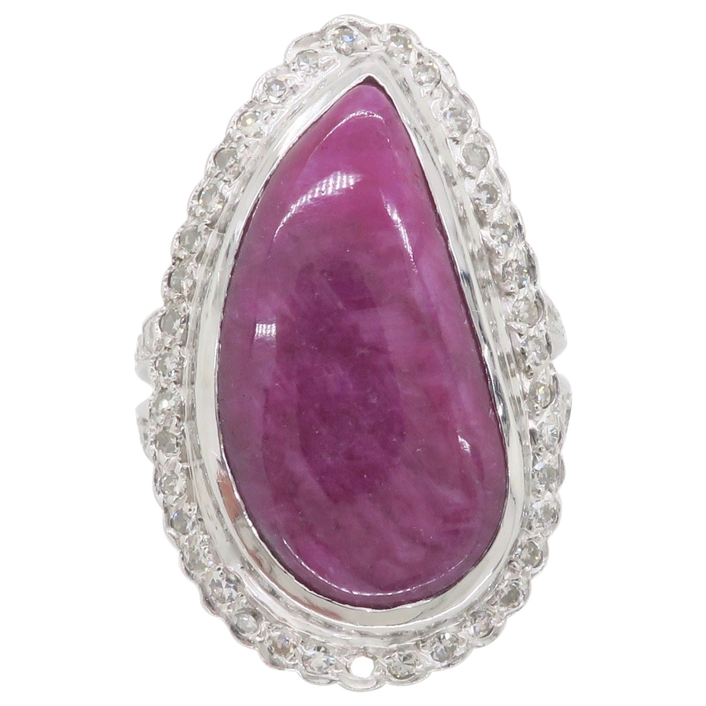 Freeform Corundum Ruby & Diamond Halo Cocktail Ring