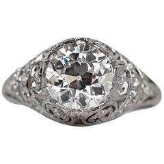 1910s Edwardian 2.01 Carat GIA Old European Diamond Platinum Engagement Ring