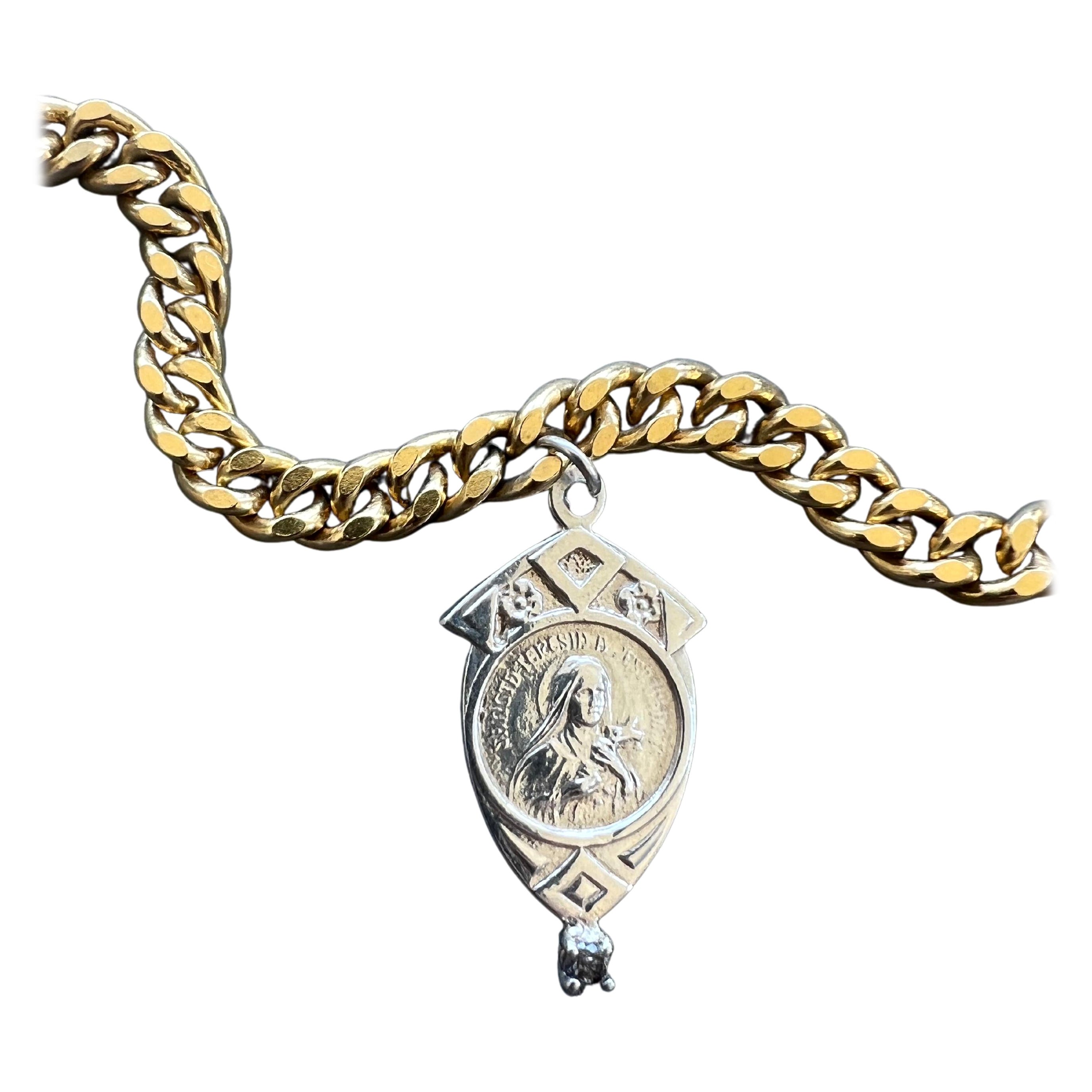 Choker Halskette mit weißem Diamant-Anhänger Jungfrau Maria aus Sterlingsilber 