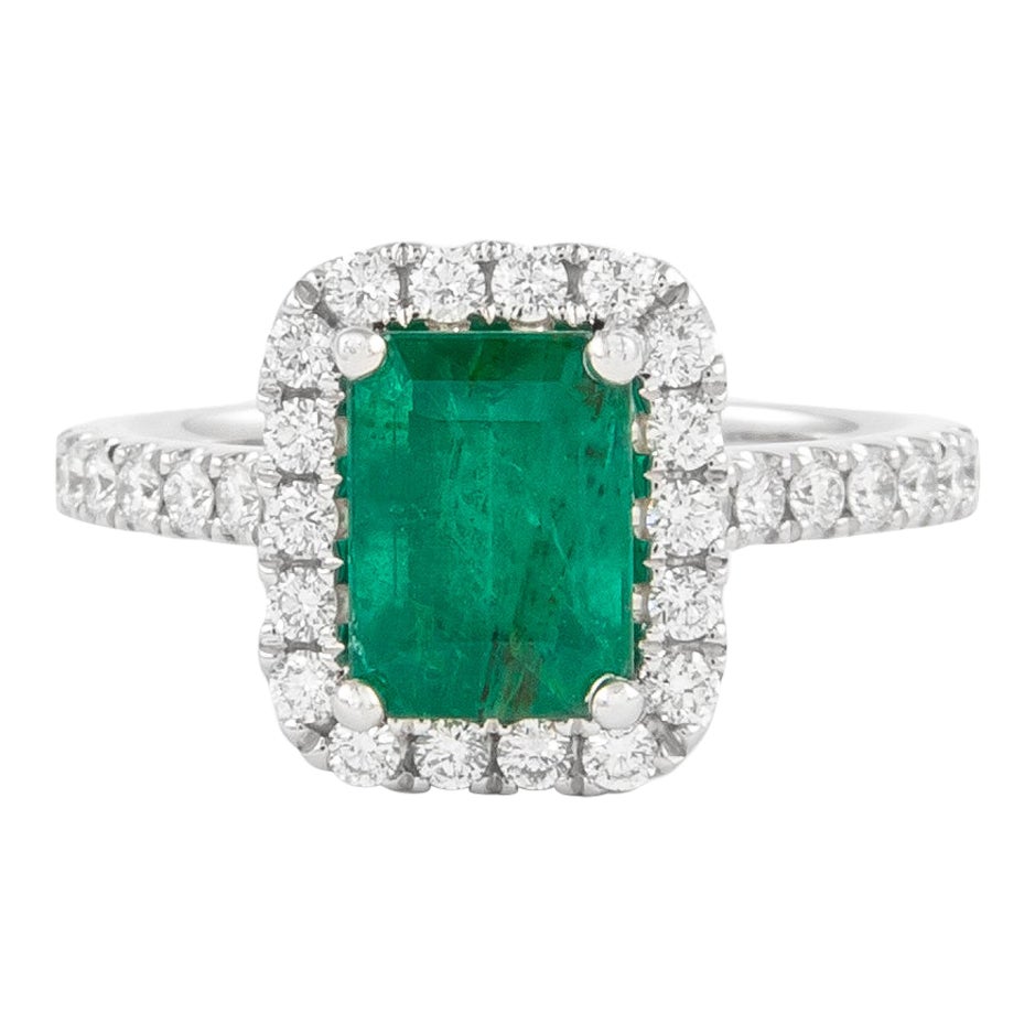 GIA 2.52 Carat Emerald and Diamond Halo Ring 18k Gold