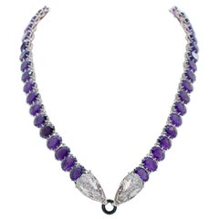 Halskette aus Roségold und Silber mit Diamanten, Rubinen, Smaragden, Onyx und Amethysten
