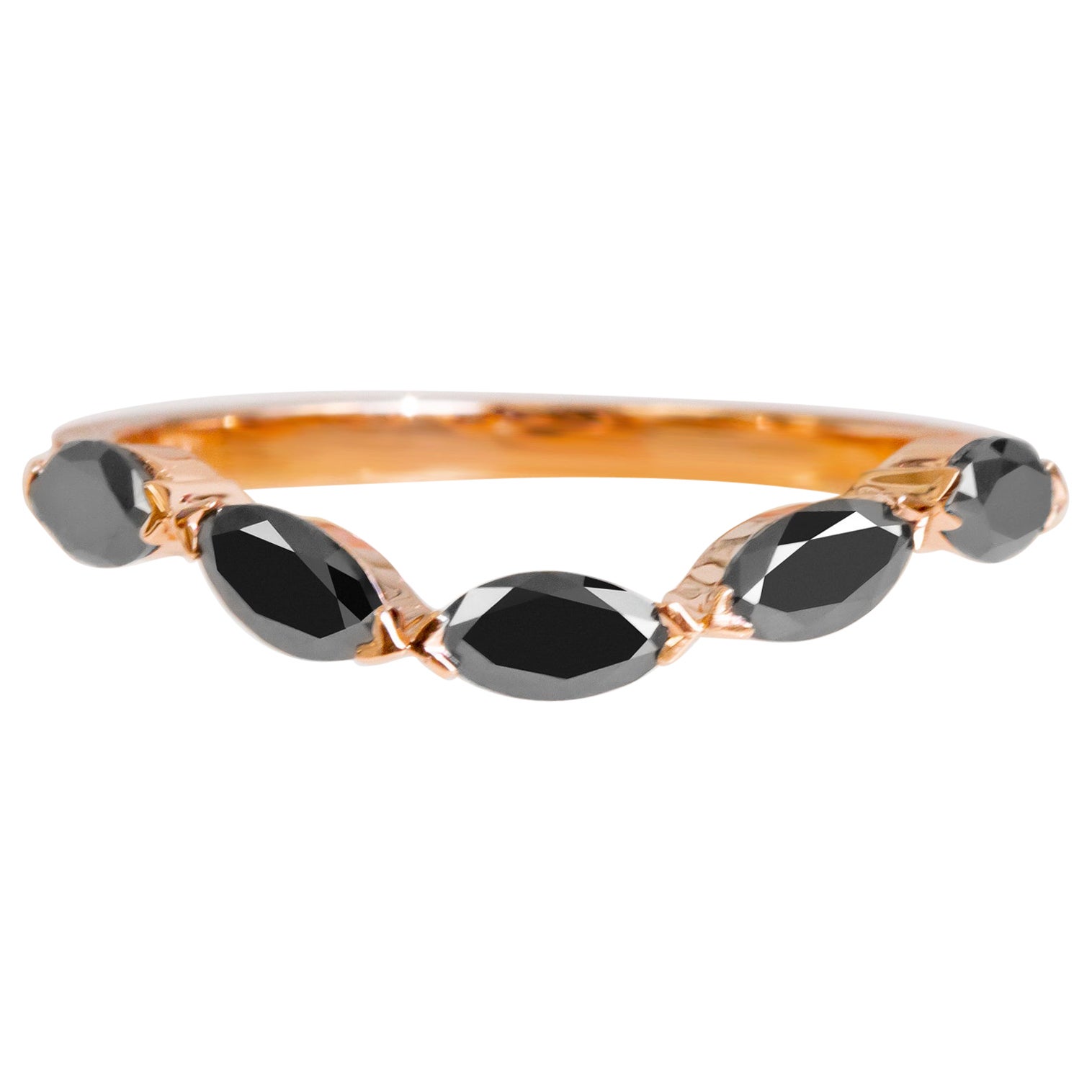 Black Diamond Curved Matching Band with 0.68 Carats Marquise Cuts in Rose Gold