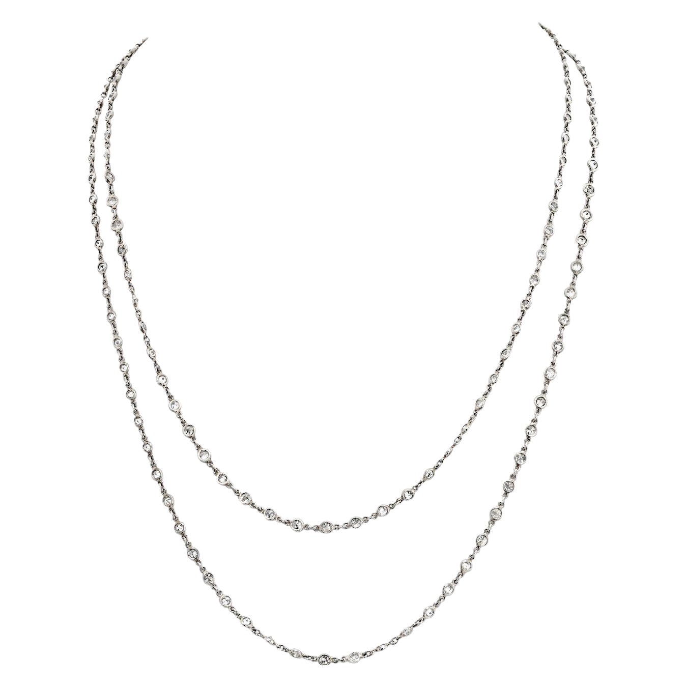 Platinum 20.00cttw Diamond by the Yard Chain Necklace For Sale