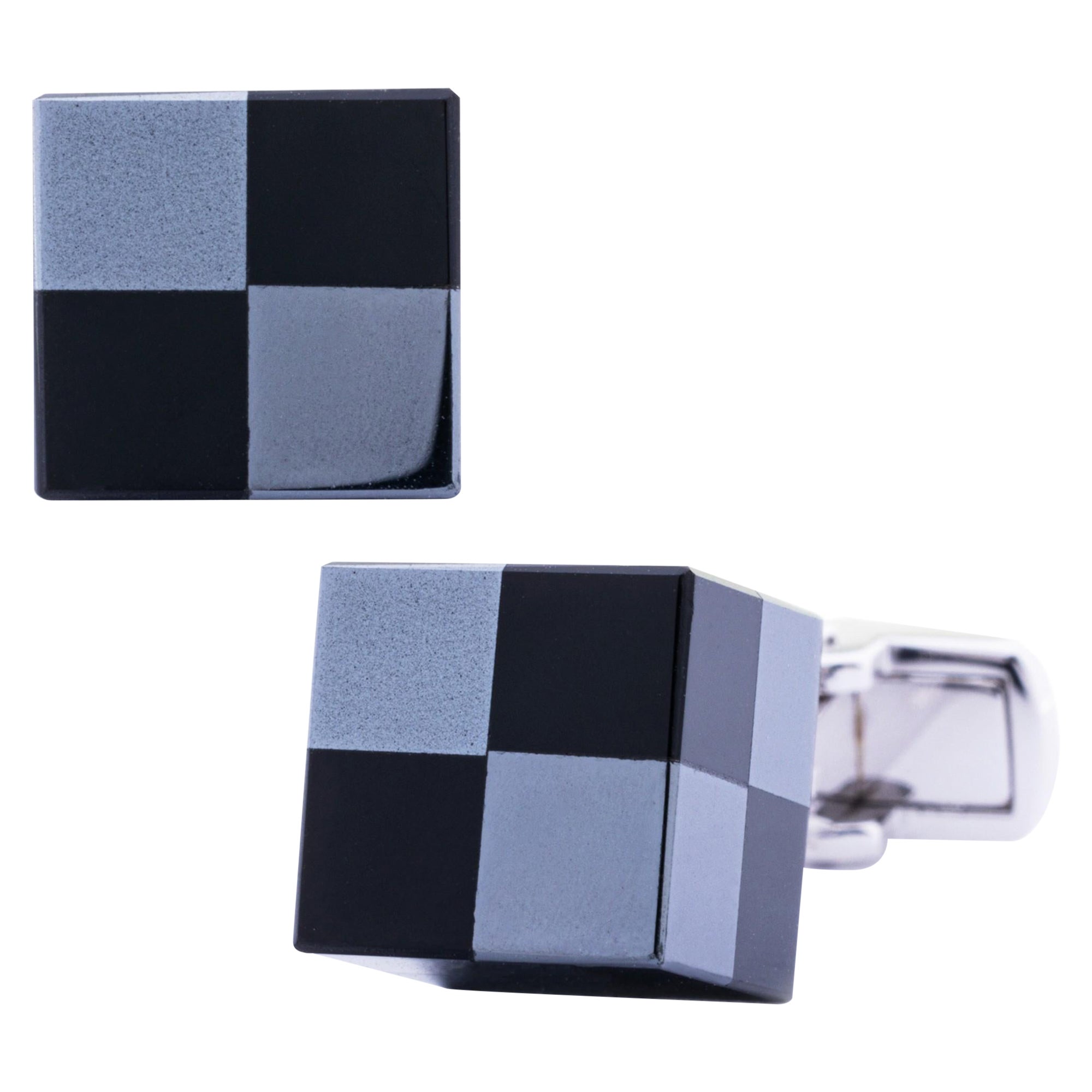 Alex Jona Onyx Hematite Sterling Silver Cube Cufflinks For Sale