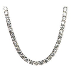 Modern Gold 11.29 Carats Natural Round Brilliant G Color Diamond Tennis Necklace