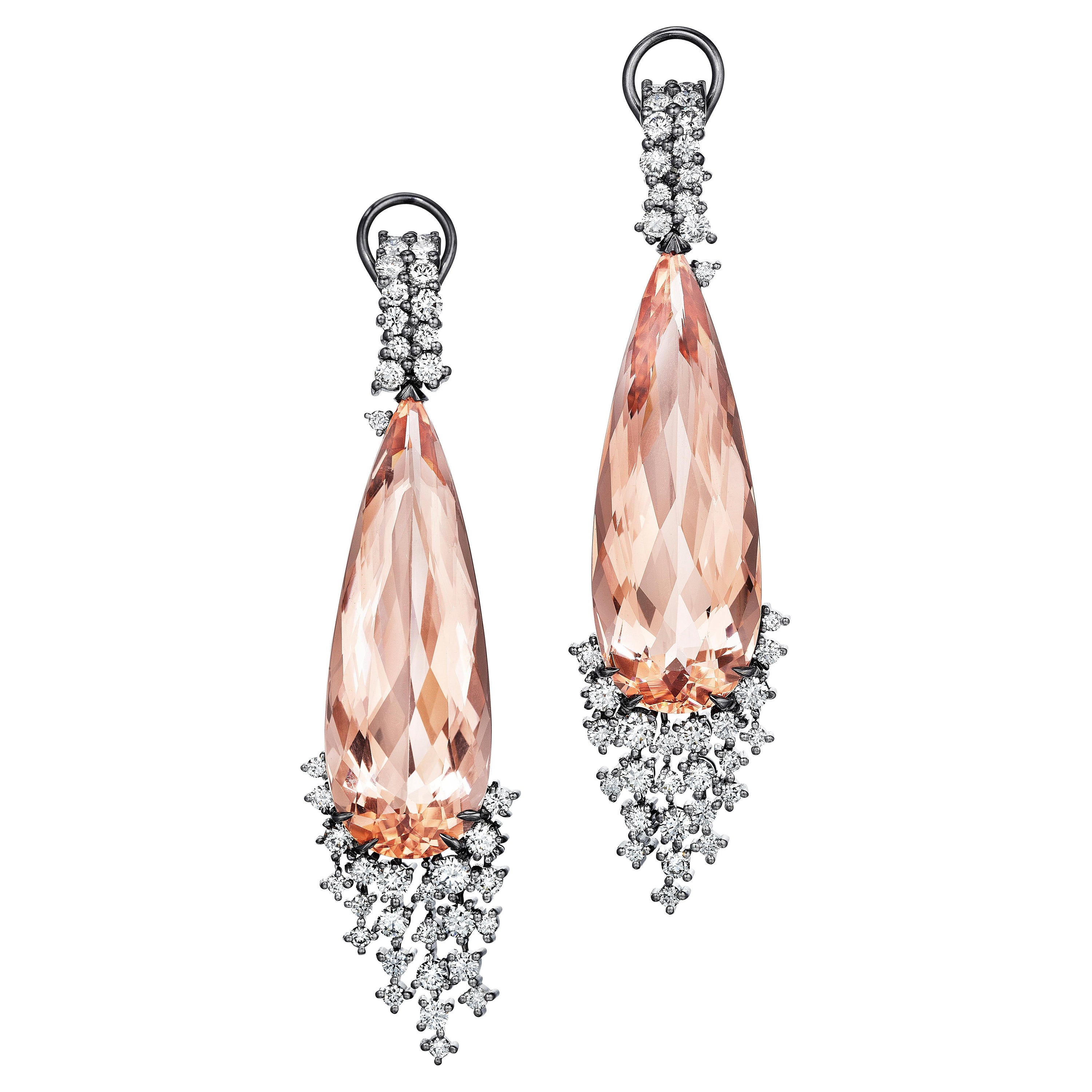 Melting Ice Morganite and Diamond Drop Earrings by MadStone