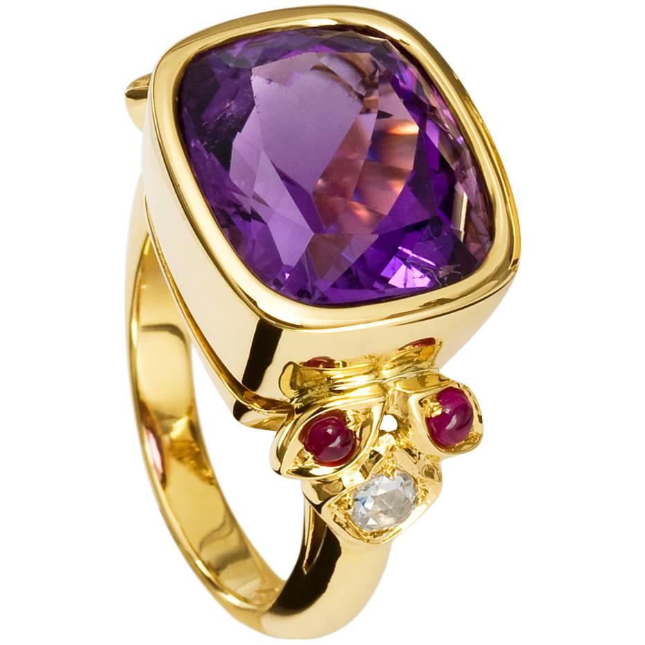 Cassandra Goad Amethyst Ruby Gold Amulet Ring 