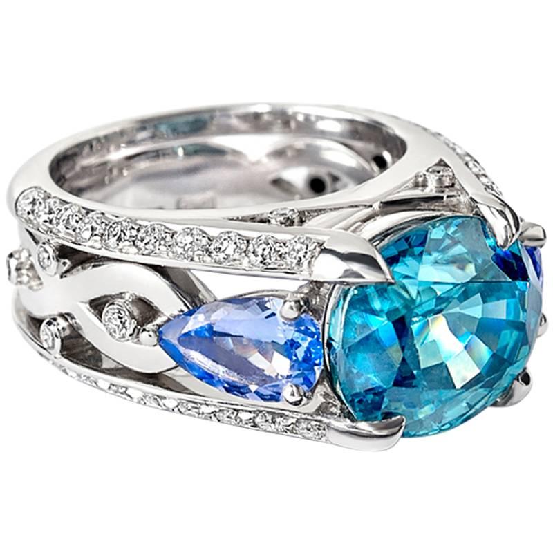 Cassandra Goad Blue Zircon Tanzanite Gold Amalie Ring
