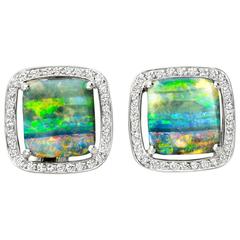 Cassandra Goad Cushion Boulder Opal Pave Diamond Gold Earrings 