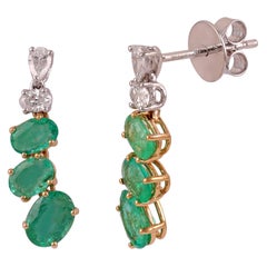 2.65 Carat Emerald & Diamond Earnings Set in 18k Gold