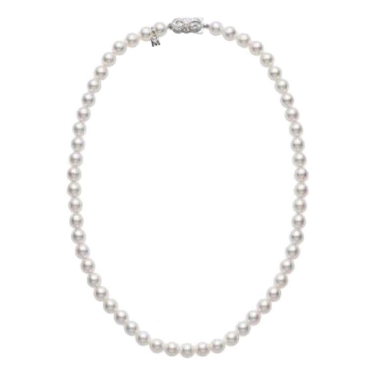 Mikimoto Akoya Pearl Strand 18k White Gold Grade a Necklace U85118W For Sale