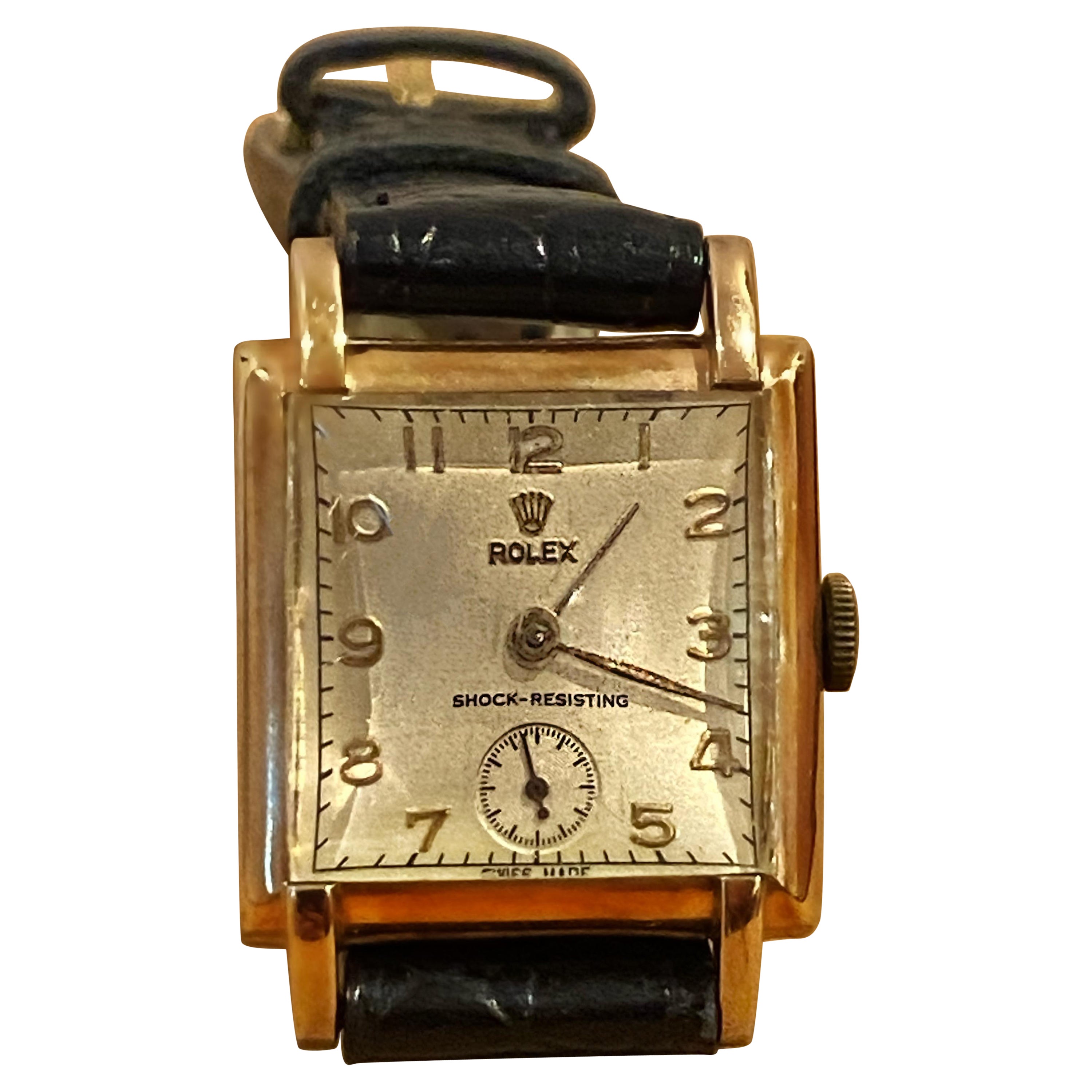 9k Rose Gold Vintage Rolex c1949 Square 26mm Manual Gents' Watch. Fine & V Rare.