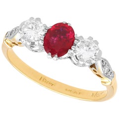 Vintage 0.66 Carat Ruby and 0.40 Carat Diamond Yellow Gold Trilogy Ring