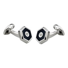 Sterling Silver Hexagonal Cufflinks with Onyx and Diamond