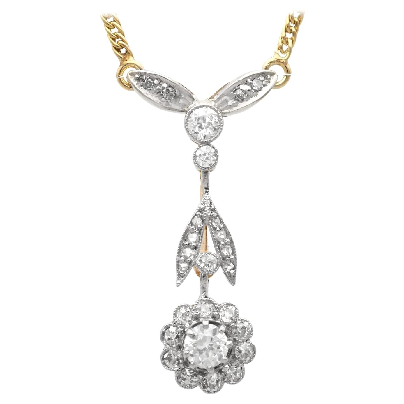 Antique 0.73 Carat Diamond Yellow Gold and Platinum Floral Necklace For Sale