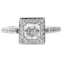 Art Deco .75 Carat GIA Cert Asscher Cut Diamond Platinum Engagement Ring 6