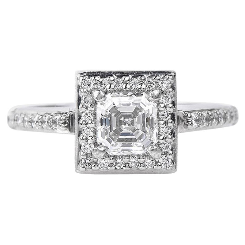 Art Deco 0,75 Karat GIA-zertifizierter Asscher-Schliff Diamant Platin Verlobungsring im Angebot