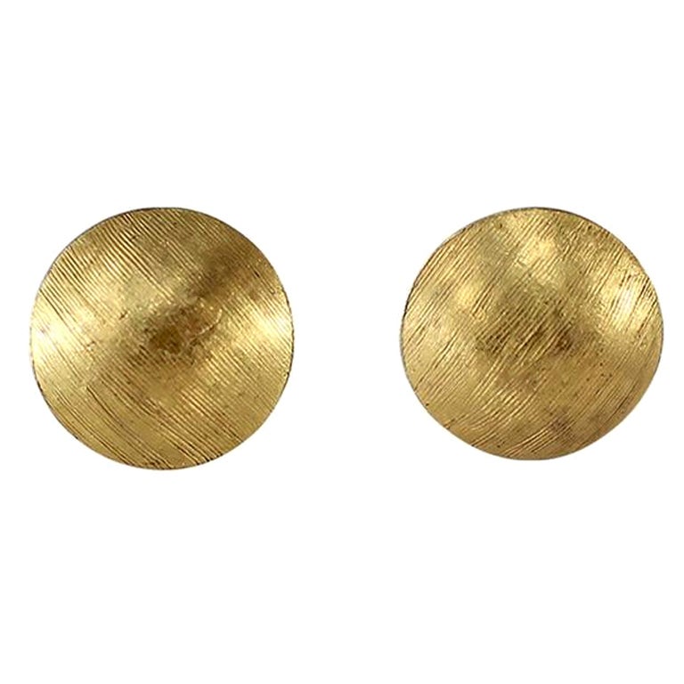 Solid 22k -21k Gold Engraved Minimal Stud Earrings For Sale