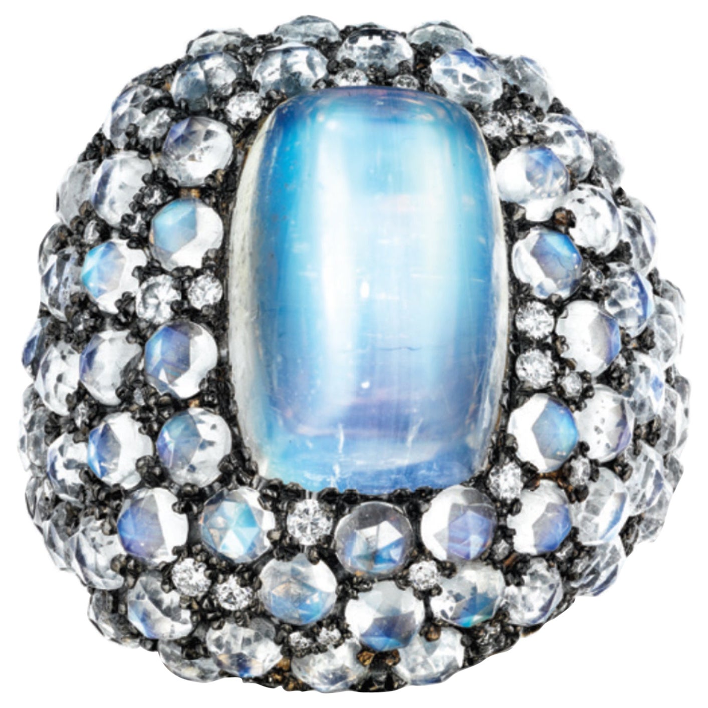 Blue Moonstone and Diamond Mythology Collection Selene Ring by MadStone For Sale