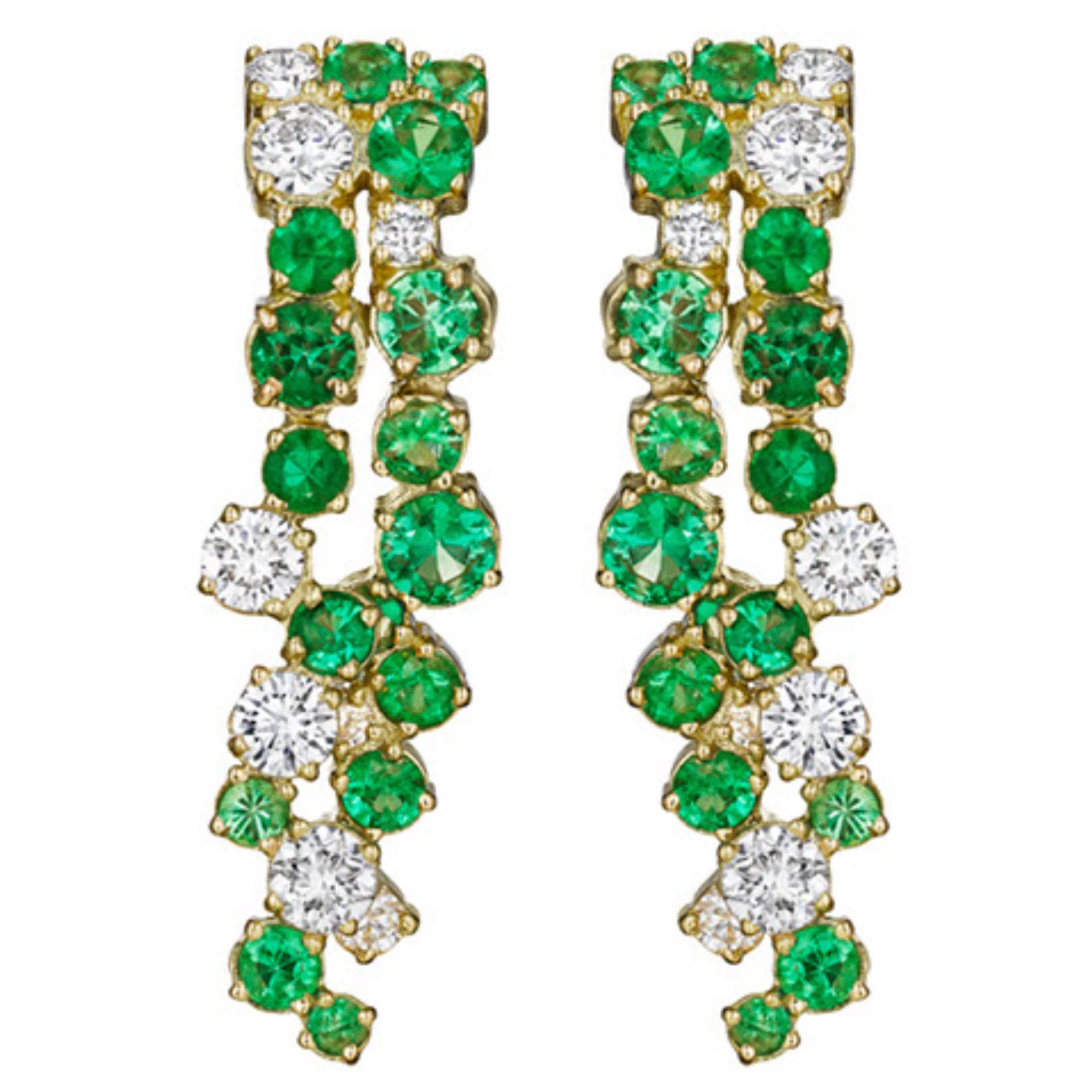 Melting Ice 18k Yellow Gold Emerald and Diamond Earrings by Madstone