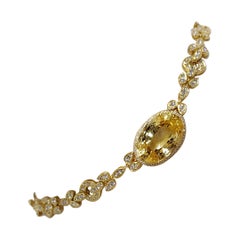GIA Unheated Yellow Sapphire Oval and White Diamond Necklace in 18k Yellow Gold