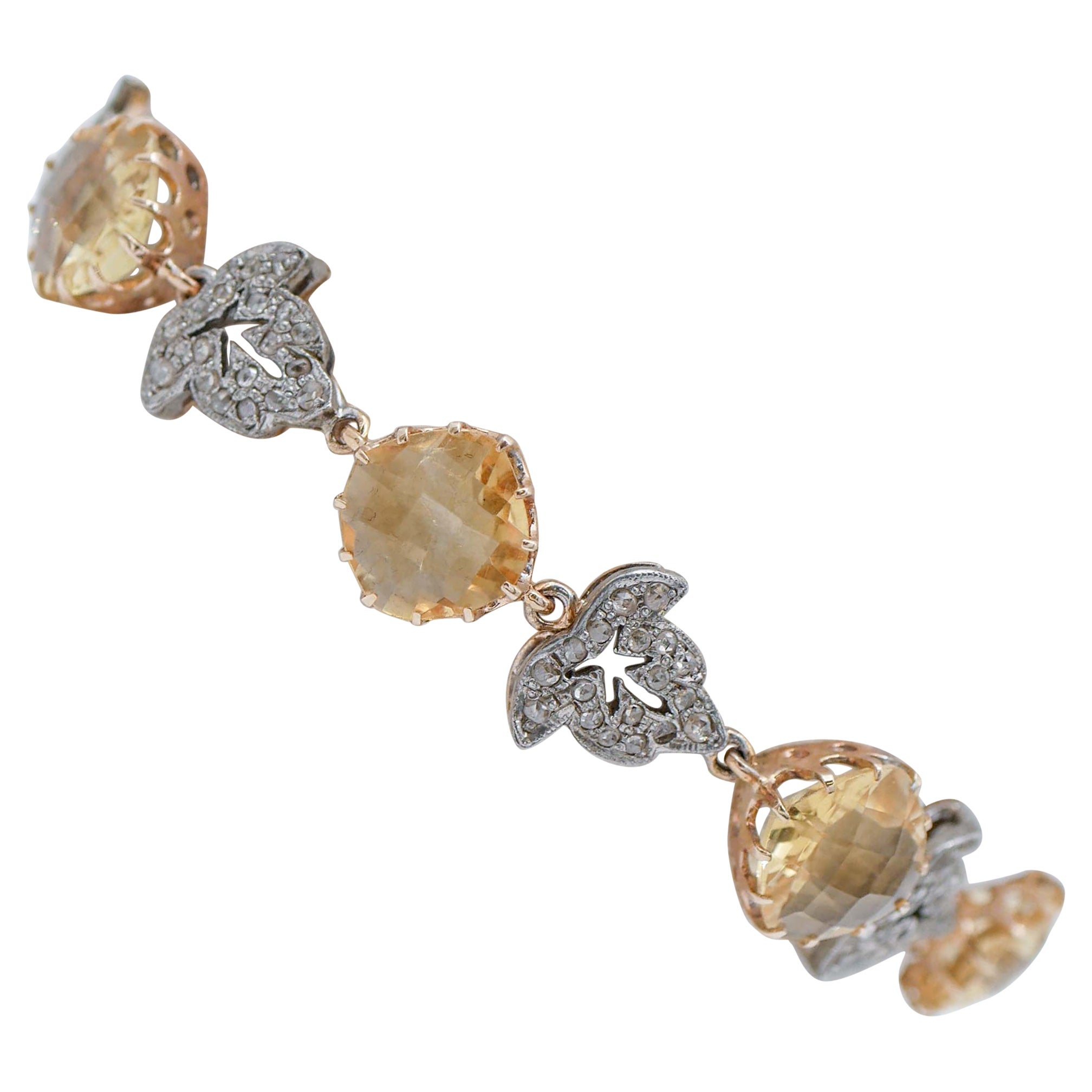 Diamonds, Yellow Topaz, Rose Gold and Silver Bracelet For Sale