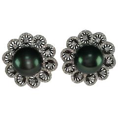 Tahitian Pearl Diamond Gold Omega Clip Earrings 3