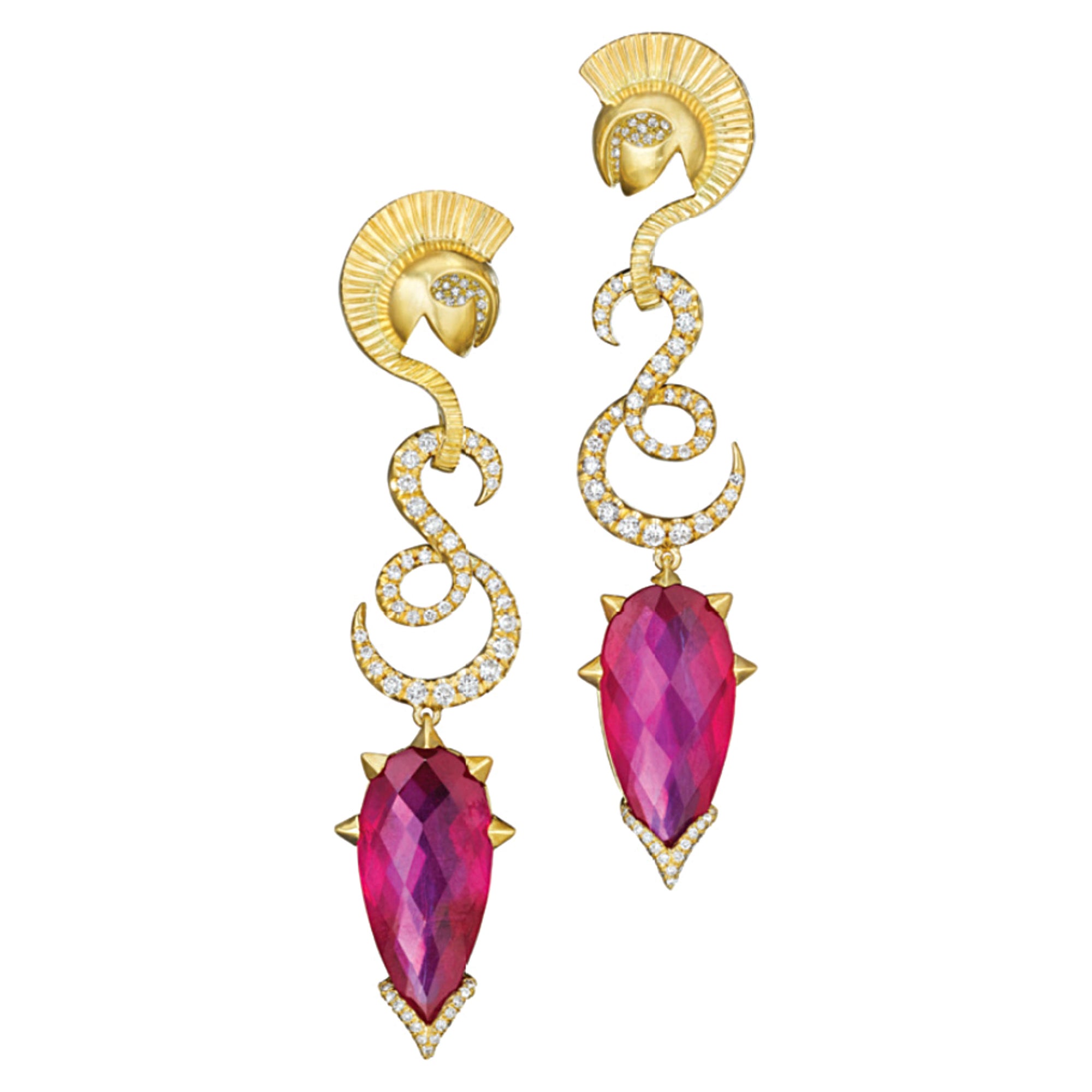 Rhodolite Garnet and Diamond Mythology Collection Ares Earrings by Madstone For Sale