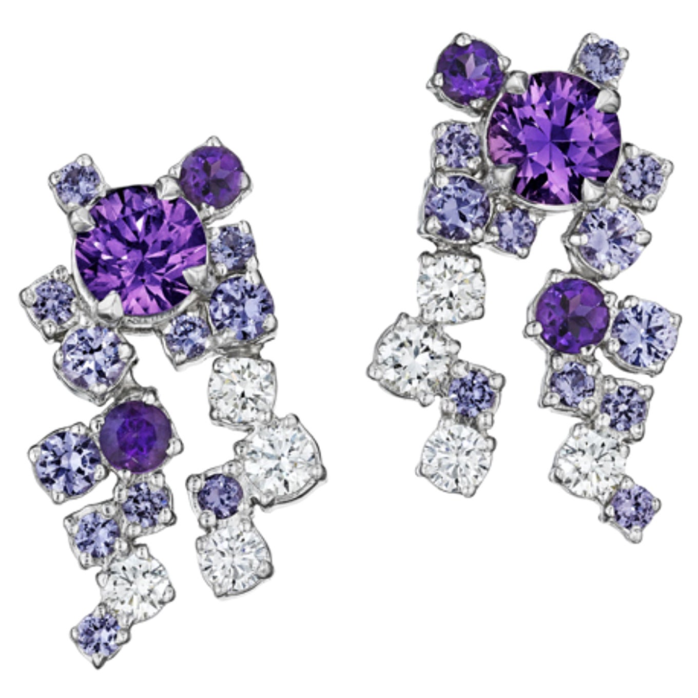 Melting Ice 18k White Gold Purple Sapphire Earrings by MadStone For Sale