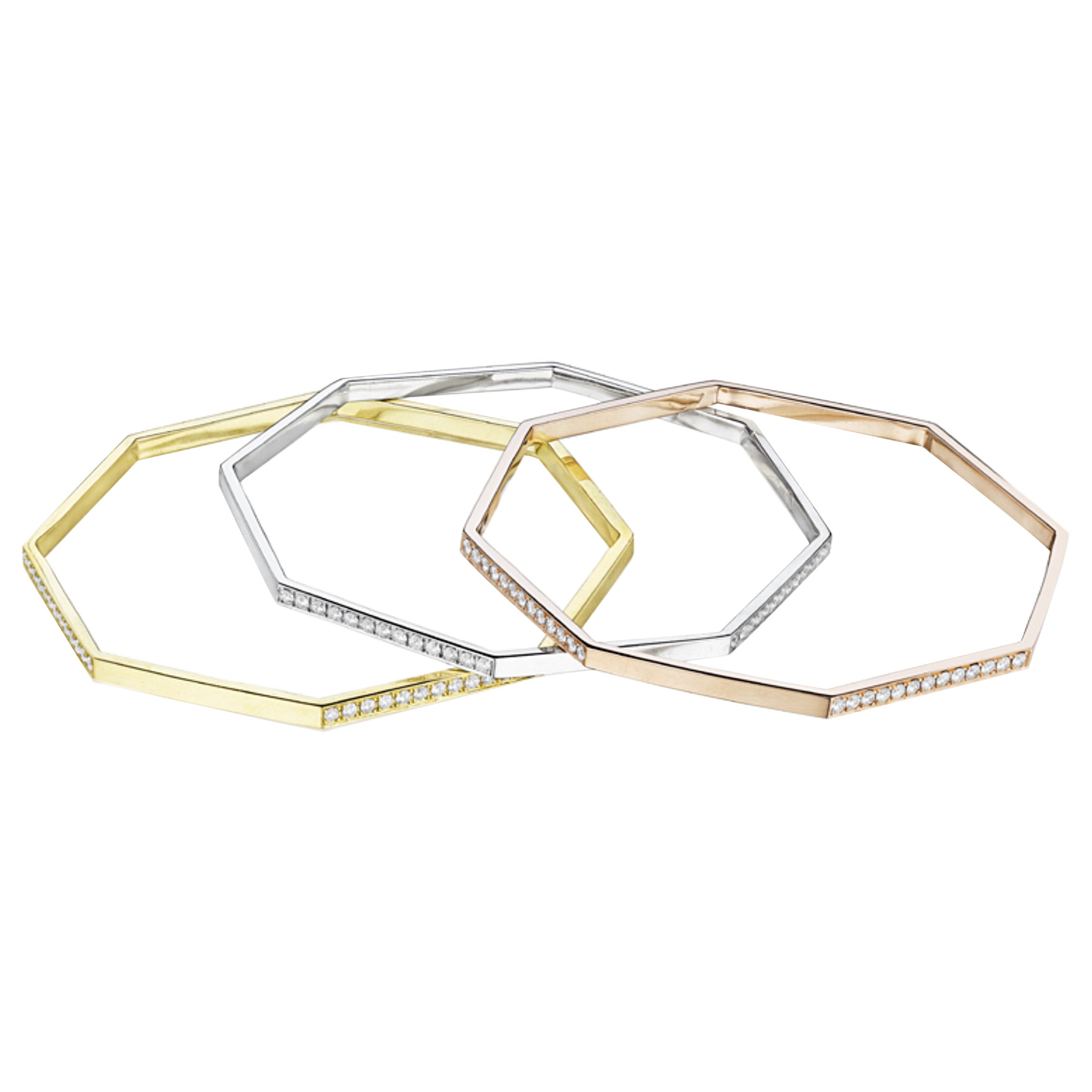 White Gold and Diamond Hexagon Bangle by MadStone