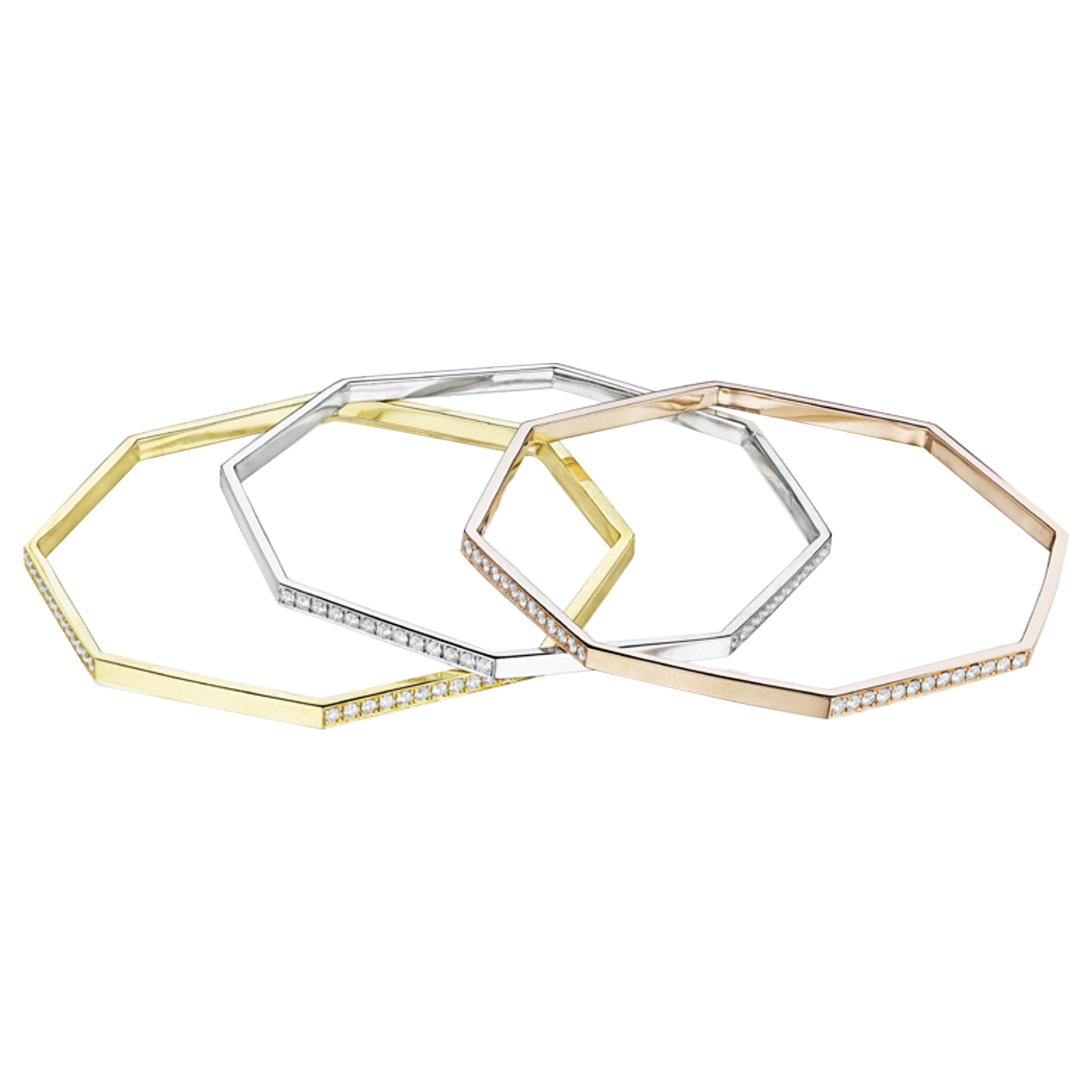 Yellow Gold and Diamond Hexagon Bangle by MadStone For Sale