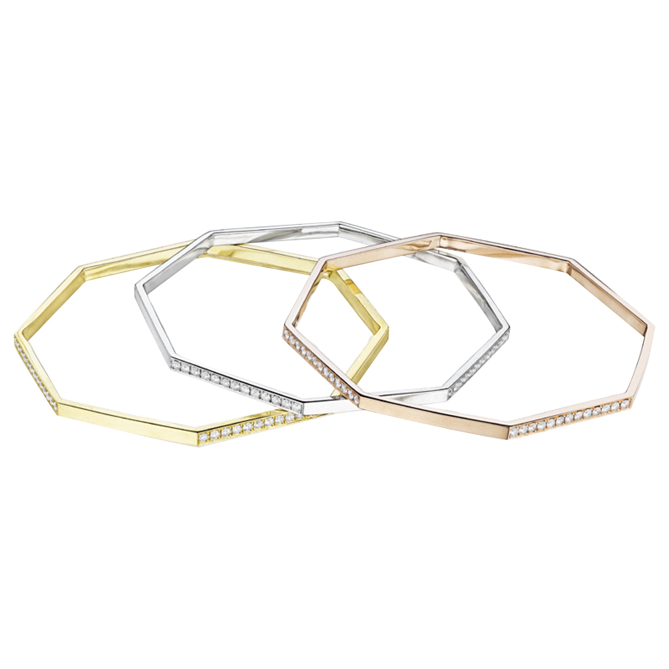 Bracelet jonc hexagonal en or rose et diamants par MadStone