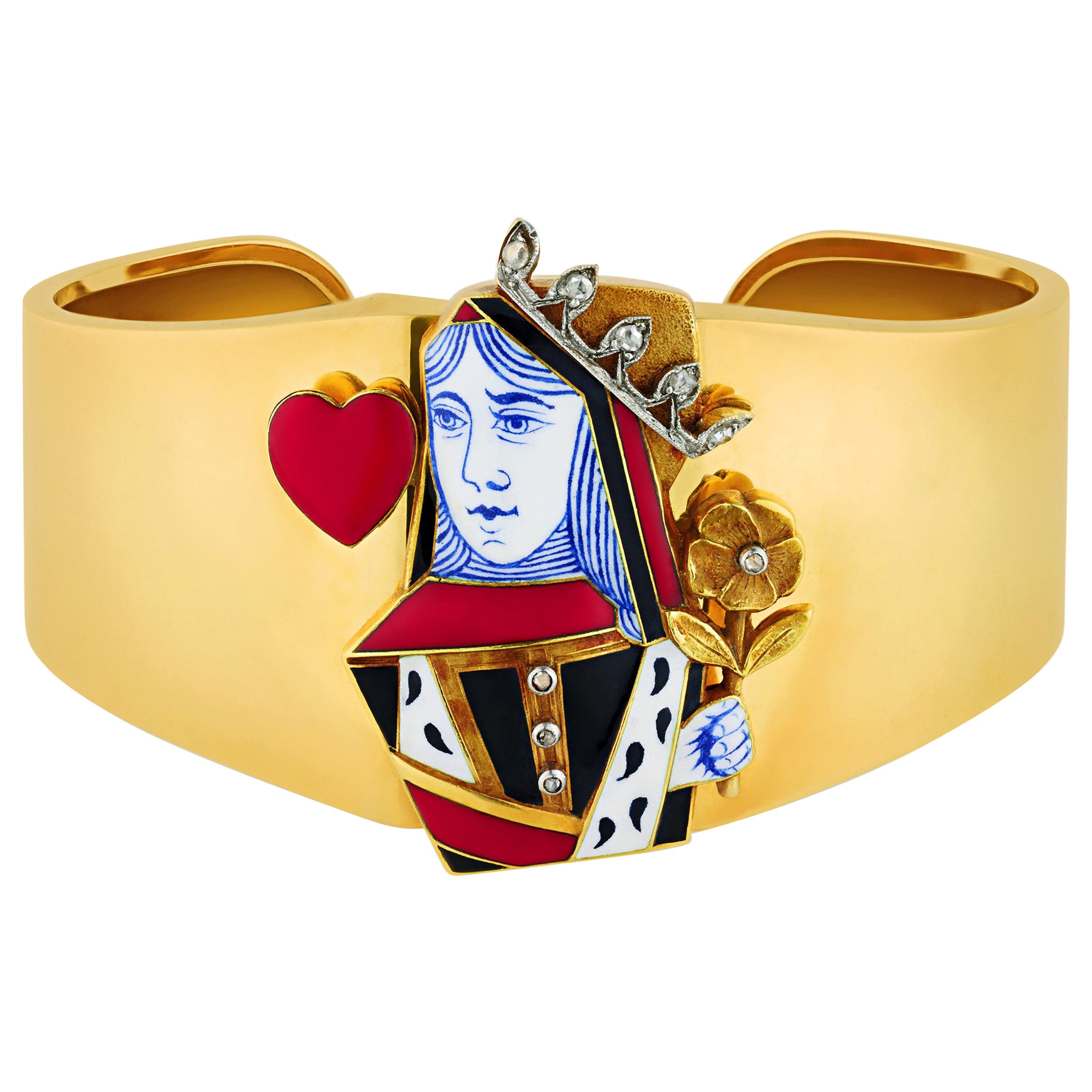 Playing Card Brooches and Gold Cuff by Cartier For Sale