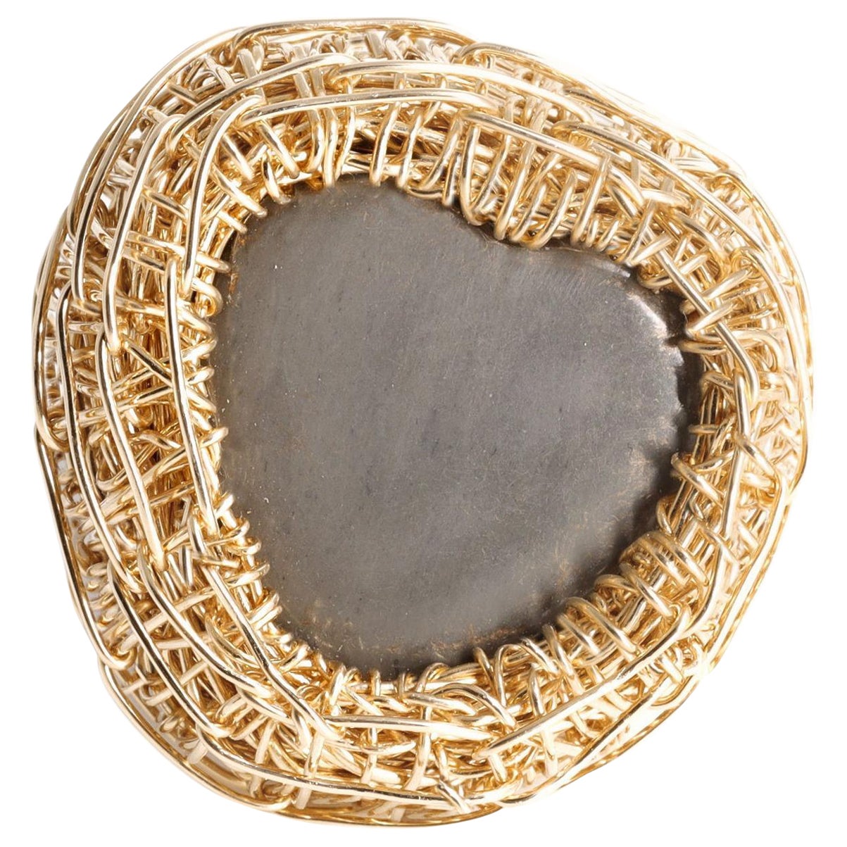 Heart Shaped Grey Stone Statement Cocktail Ring in 14k Gold F. by the Artist For Sale