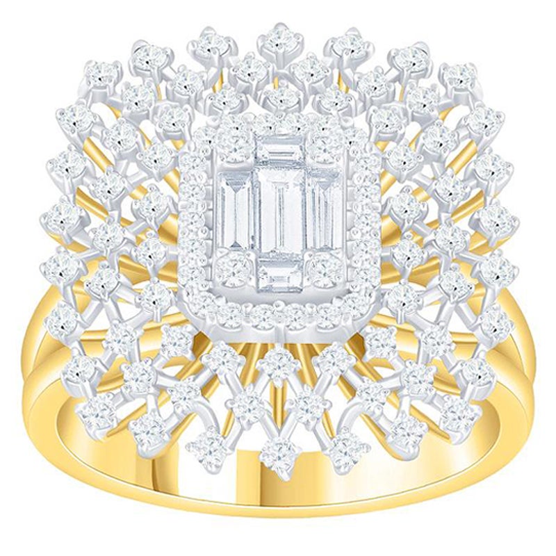 1.0ctw. Baguette- und runder Diamant-Cluster-Ring aus massivem 14k Weißgold