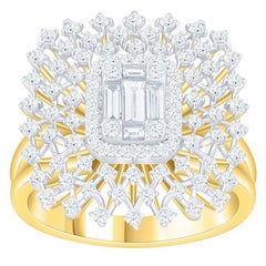 1.0ctw. Baguette & Round Diamond Cluster Ring in Solid 14k White Gold