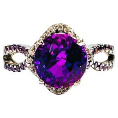 New African IF 2.9 Carat Purple Blue Sapphire & Purple Amethyst Sterling Ring