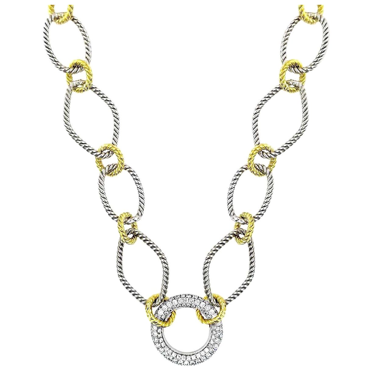 Vitolo 18 Karat Handmade Link Necklace with Double Sided Diamond Set Circle For Sale