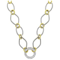 Vitolo 18 Karat Handmade Link Necklace with Double Sided Diamond Set Circle