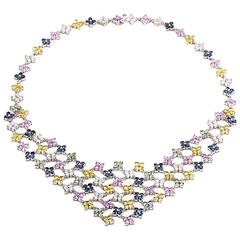 Citra Multi-Sapphire Diamond Gold Bib Necklace 7
