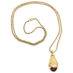 European Amulet 18 Karat Gold, Citrine and Diamond Drop Pendant Necklace 6