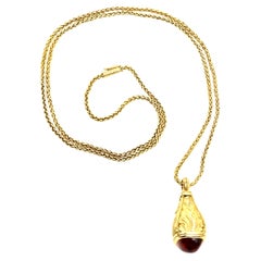 Vintage European 18 Karat Gold, Citrine and Diamond Drop Pendant Chain Link Necklace