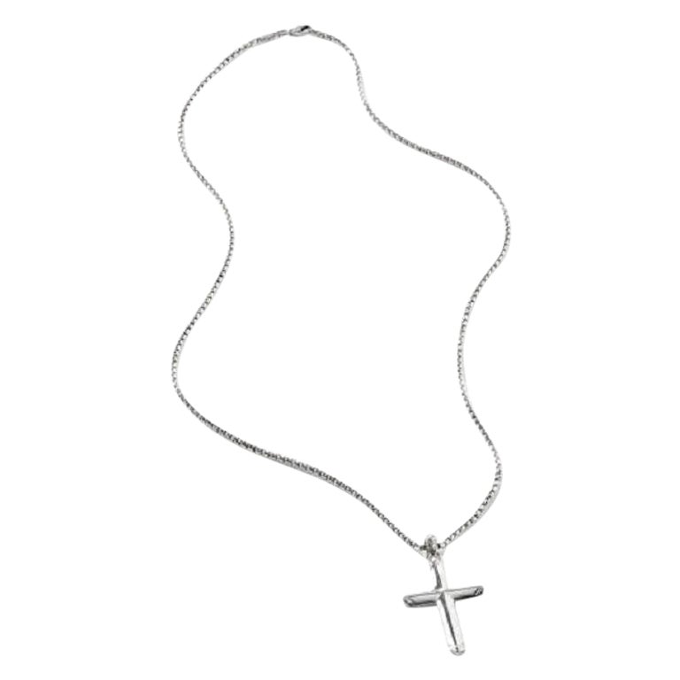 John Hardy Classic Chain Cross Pendant Box Silver Necklace NM900257X22 For Sale