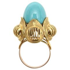 Vintage Cabochon Turquoise Gold Dome Ring