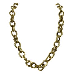 Retro Judith Ripka 18 Karat Yellow Gold Oval Link Diamond Ruby Toggle Clasp Necklace