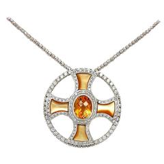 Orange Mother of Pearl Citrine Diamond Gold Pendant