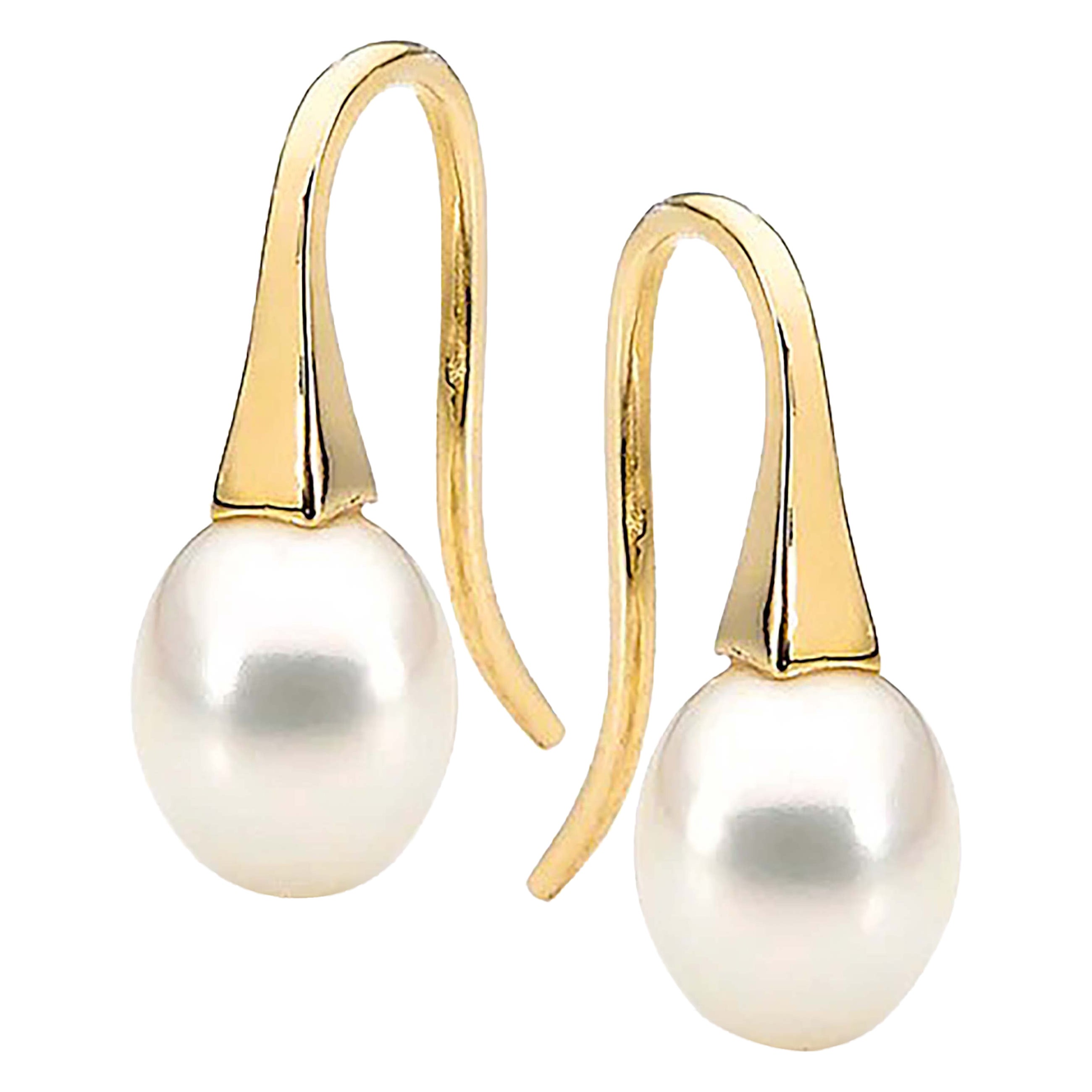 18k Yellow Gold White Small Natural Freshwater Pearl Drop Earrings For Sale